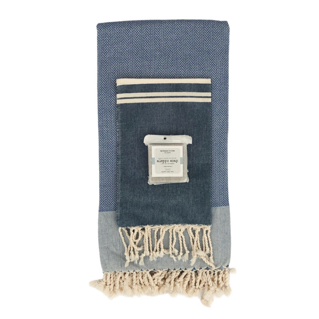 Gift Set 4: - Surprise Me!  Artisan Combination: 1 Fouta, 1 HandTowel, 1 Aleppo Soap