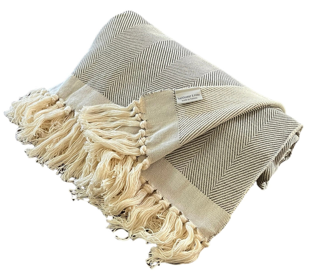 Artisanal Tunisian Blanket | Dark Gray Herringbone (Large Motif)