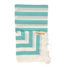 Load image into Gallery viewer, Turkish Towel (Peshtemal) Thick Striped Turquoise
